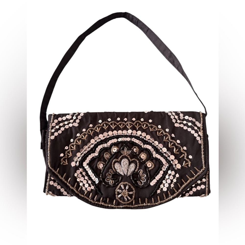 Prune Black and Gold Embroidered Clutch